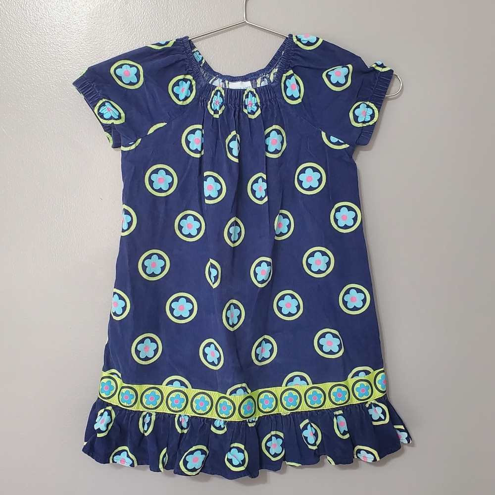 Chez Ami Navy Kids Corduroy Dress with Floral Pattern 100% Cotton Girls Size 7